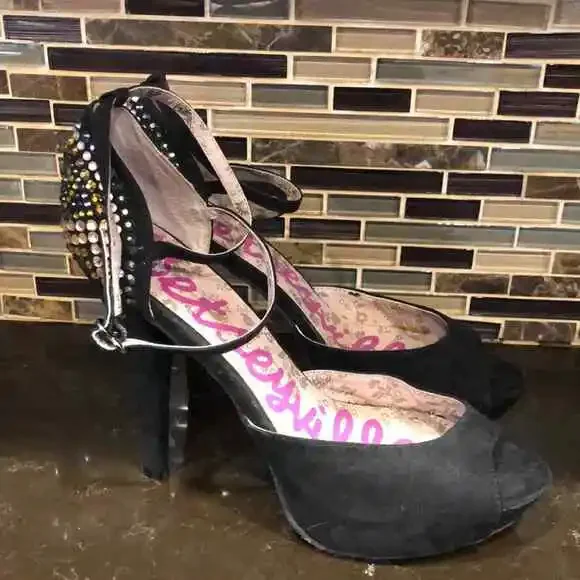 Betsey Johnson open toe heels with bling backs ankle strap women’s 8.5 - Picture 6 of 10